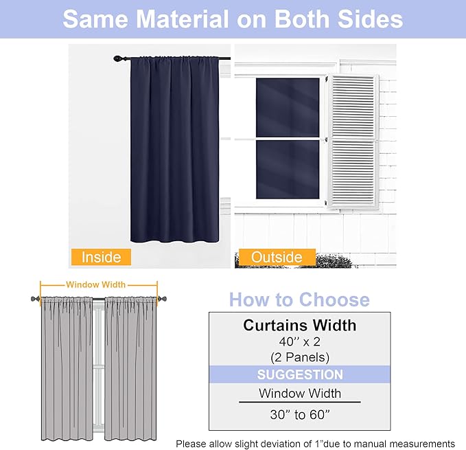Simplebrand Ava Navy Blue Blackout Curtains for Bedroom 84 Inch Length 2 Panels Set, Solid Thermal Insulated Privacy Living Room Window Treatment Curtains Blackout Drapes, W40 x L84 Inch, Navy Blue