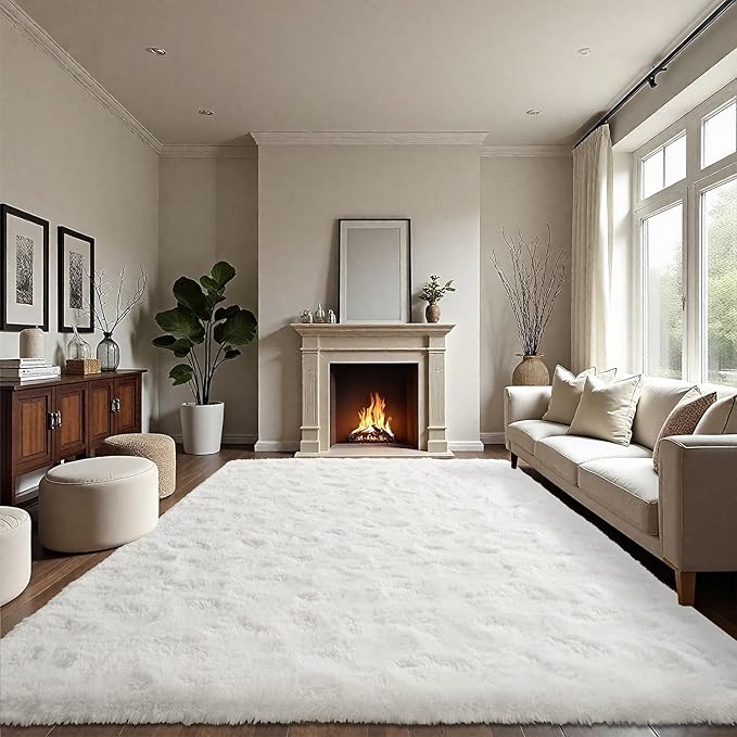 LOCHAS Ultra Soft Indoor Modern Area Rugs Fluffy Living Room Carpets for Children Bedroom Home Decor Nursery Rug 5.3x7.5 Feet, Cream