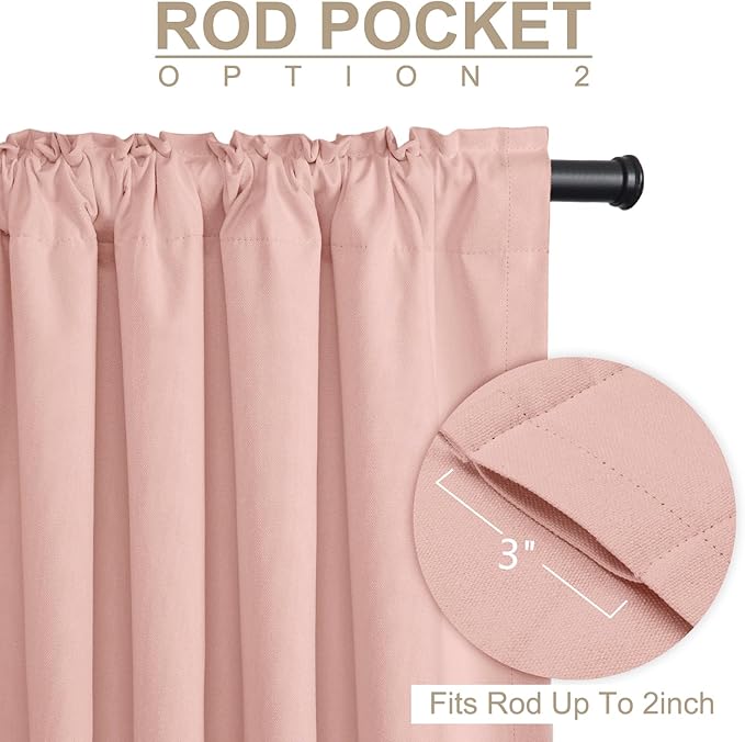 100% Blackout Shield Linen Blackout Curtains for Bedroom 102 Inches Long, Back Tab/Rod Pocket Living Room Drapes, Thermal Insulated Blackout Curtains 2 Panels Set, 50" W x 102" L, Blush Pink