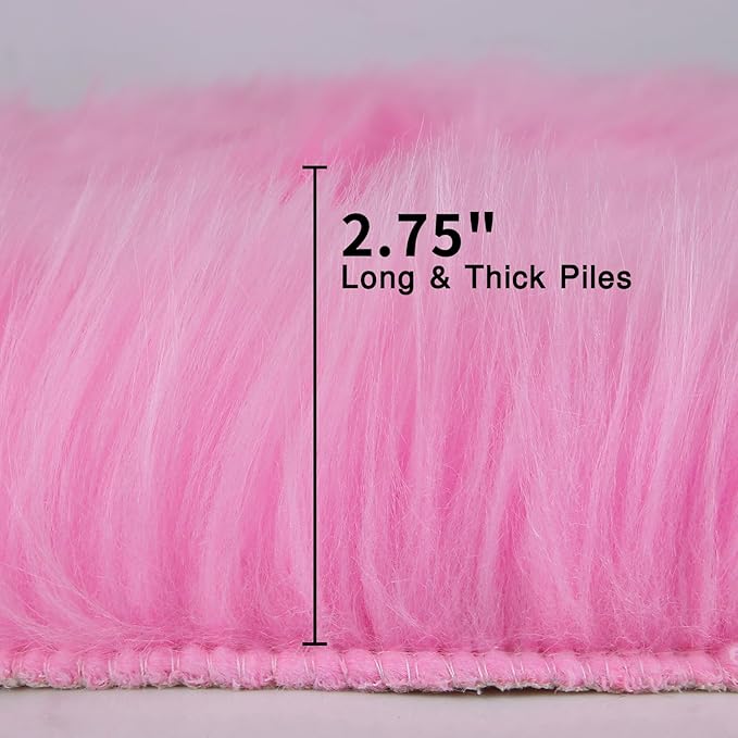 duduta Hot Pink Faux Sheepskin Round Rug 4x4 ft, Fluffy Shag Girls Bedroom Nursery Dorm Circle Rug Non Slip Washable