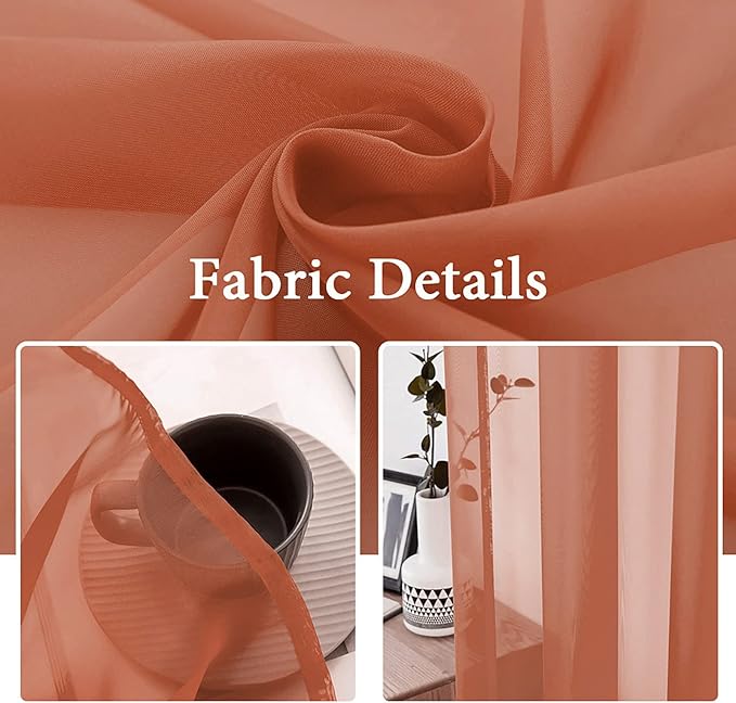 MIULEE 2 Panels Solid Color Sheer Window Curtains Elegant Window Voile Fall Panels/Drapes/Treatment for Bedroom Living Room (54X54 Inches Burnt Orange)