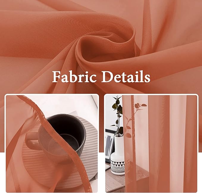 MIULEE 2 Panels Solid Color Sheer Window Curtains Elegant Window Voile Fall Panels/Drapes/Treatment for Bedroom Living Room (54X108 Inches Burnt Orange)
