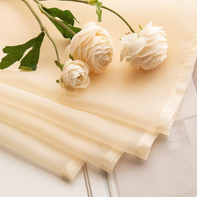 MIULEE 2 Panels Red Kitchen Tiers Half Window Sheer Curtains Rod Pocket Translucent Voile Drapes for Kitchen Bathroom Small Windows 29 by 36 Inch Cream Beige