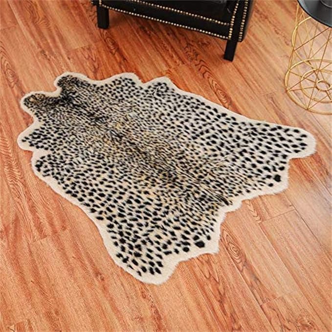 Leopard Print Rug,Faux Cowhide,Artificial Carpet,Simulation Cowhide, Leopard, Tiger, Zebra, Cow Hide Mat Animal Print Area Rug Hide Faux Carpet (A) / 40x37inch,3.3x3.1ft