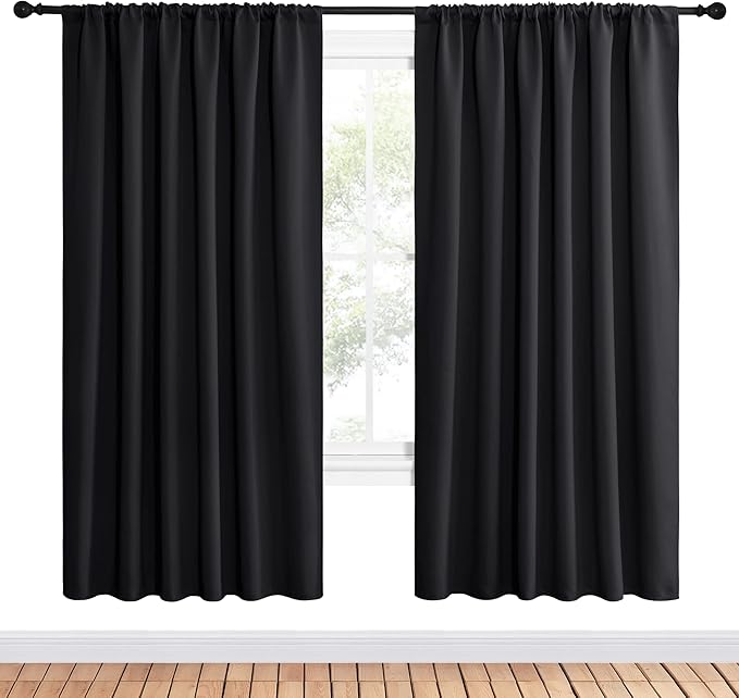 NICETOWN Black Blackout Curtain Blinds - Solid Thermal Insulated Window Treatment Blackout Drapes for Bedroom (2 Panels, 62 inches Wide by 72 inches Long)