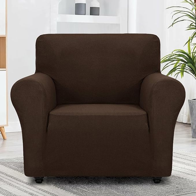 ZNSAYOTX Super Stretch Chair Slipcover Universal Sofa Chair Covers for Living Room Dogs Pet Furniture Protector Spandex Armchair Slipcovers with Anti Slip Foam Sticks (Coffee, Chair)