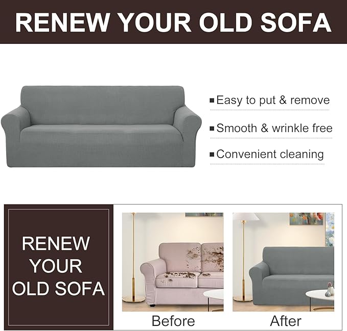 U-NICE HOME Oversized Stretch Loveseat Couch Cover Sofa Covers Washable Sofa Slipcover Furniture Protector for 2 Cushion Couch Sofa Pet Friendly, Grey