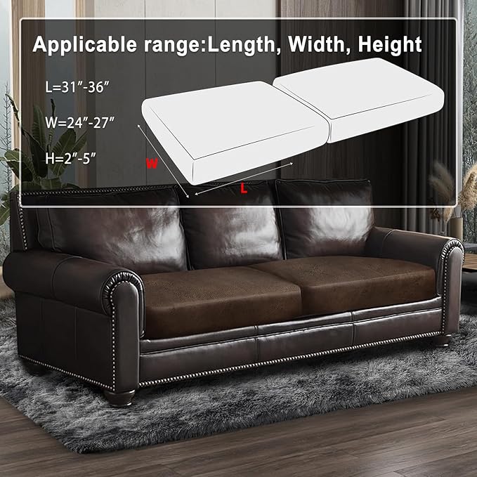 Leather Look Couch Cushion Covers Sofa Seat Slipcovers Sets Couches Furniture Protector for Sectional Armchair Loveseat Pets Kids Stretch Spandex Fabric (2 Cushion Sofa, Brown)