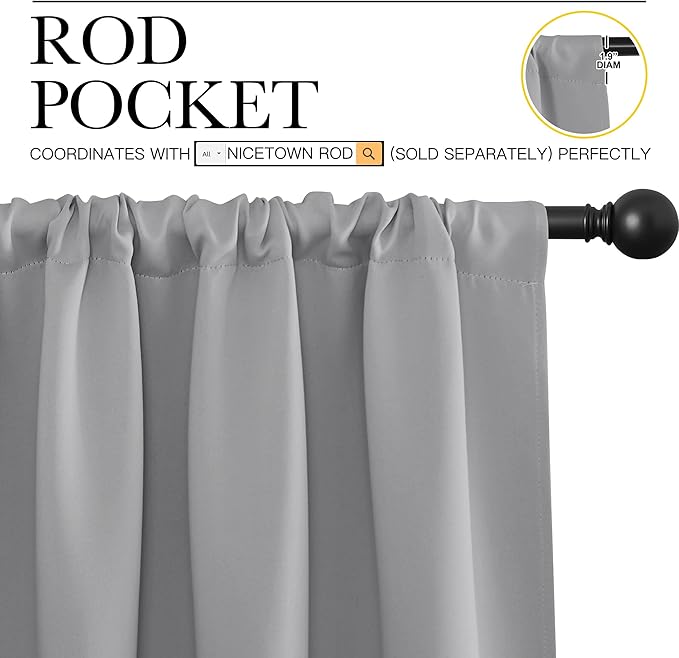 NICETOWN Blackout Curtains 84 for Office - 3 Pass Microfiber Noise Reducing Thermal Insulated Solid Rod Pocket Blackout Window Panels/Drapes (2 Panels, 42 x 84 Inch, Silver Grey)
