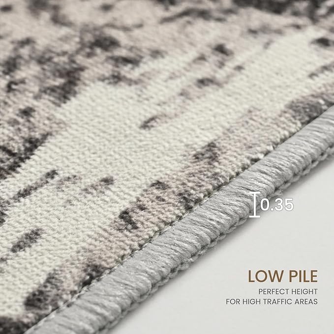 Living Room Rug 7x10 Coffee Area Rugs Machine Washable Abstract Boho Large Rug Non-Slip Non-Shedding Faux Wool Indoor Vintage Carpet for Bedroom, Classroom, Dining Room, Kids Playroom