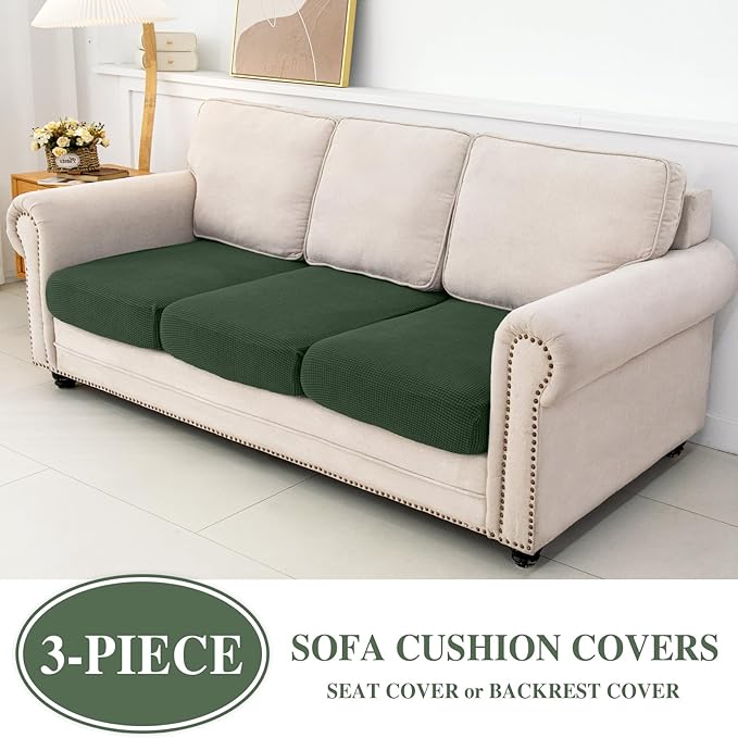 Couch Cushion Covers Seat Cushion Cover Stretch Couch Cover Separate Sectional Sofa Slipcovers Furniture Protector(3 Pieces for Seat or Sofa Backrest, Green)
