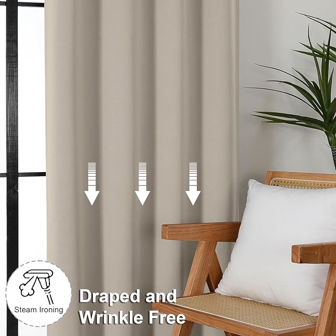 Simplebrand Ava Stone Short Blackout Curtains for Bedroom 54 Inches Long 2 Panels Set, Solid Thermal Insulated, Energy Saving Window Treatment Curtains Blackout Drapes, W40 x L54 Inch, Stone
