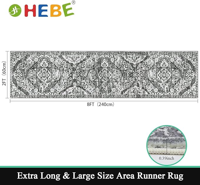 HEBE Hallway Runner Rug 2'x8' Washable Vintage Distressed Area Rugs Non Slip Laundry Rug Runner Boho Floor Carpet Runners for Hallways Entryway Laundry Room Kitchen Bathroom
