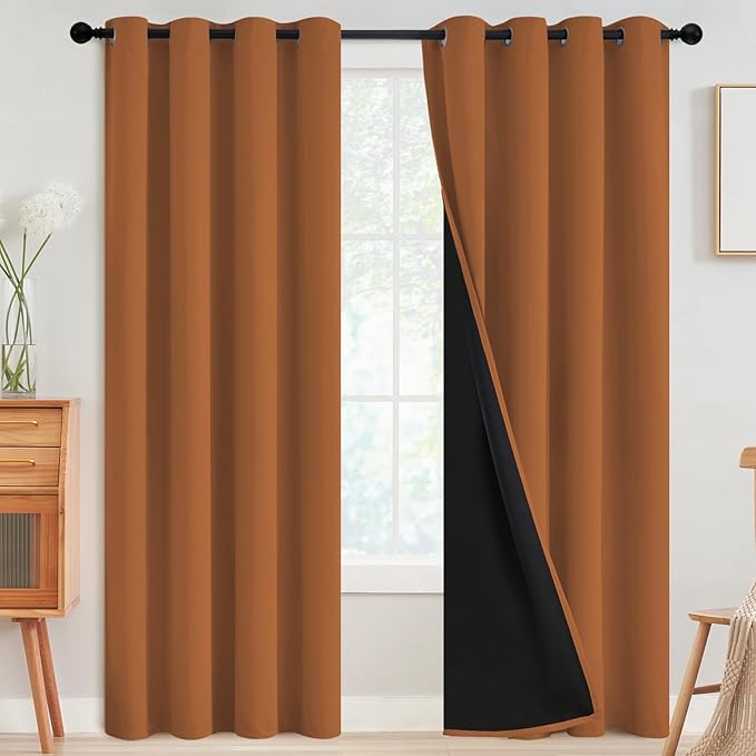 SimpleHome 100% Blackout Curtains for Bedroom,Thermal Insulated Orange Grommet Window Drapes Room Darkening Curtains for Living Room with Black Back,52 x 96 Inch,2 Panels