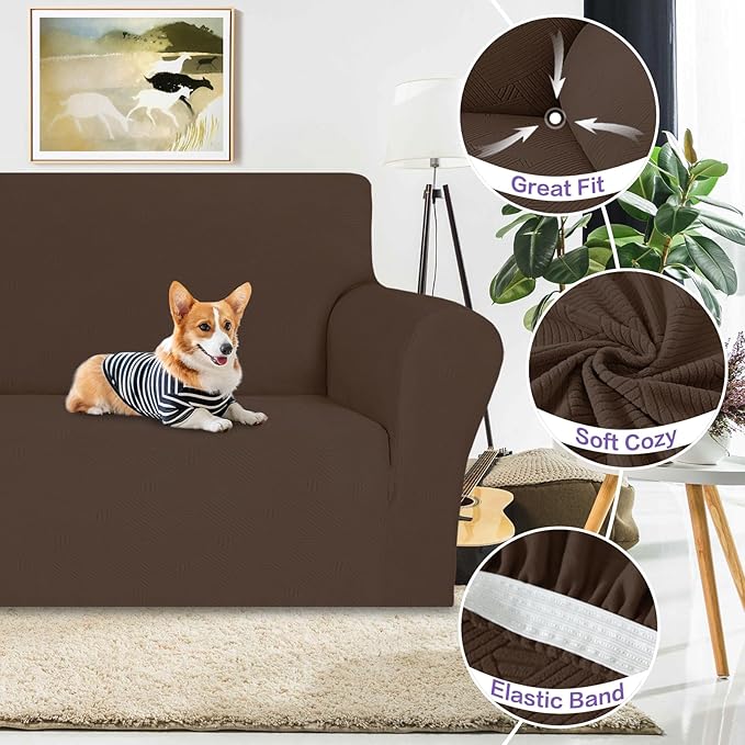ZNSAYOTX Chair Cover with Arms (30"-47"), New Striped Sofa Chair Covers for Living Room, Dogs Pet Friendly Anti-Slip Chair Protector Spandex Armchair Slipcovers (Coffee, Chair)