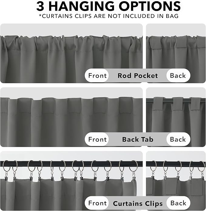 Deconovo Back Tab and Rod Pocket Curtains Blackout Shades Room Darkening Blinds Thermal Insulated Curtains for French Door 52Wx95L Inch Light Grey Set of 2