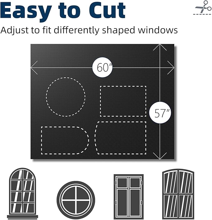 NIGHTON Portable Blackout Curtains 60"×59", Strong Hook and Loop Tape Strips with Adhesive, Cuttable Blackout Window Cover, 100% Black Out Material Blinds for Baby Nursery or Travel - Black Ⅰ