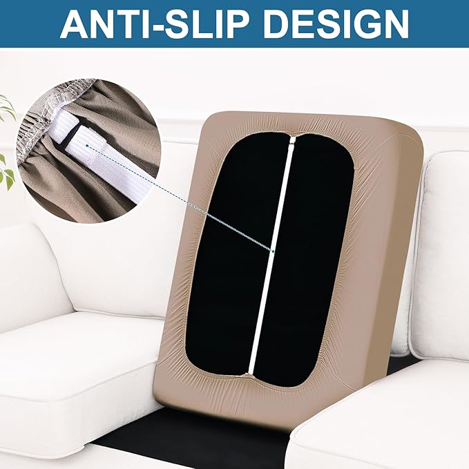 Smiry Printed Couch Cushion Covers, Stretch Soft Couch Covers for Sofa, Washable Non-Slip Sofa Slipcover Furniture Protector for Indoor and Outdoor (Large, Mocha)