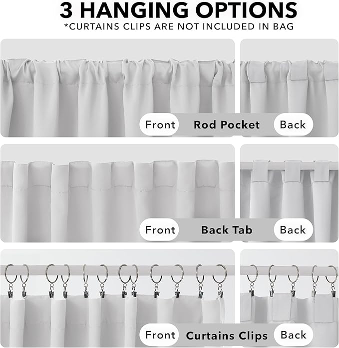 Deconovo Blackout Curtains, Thermal Insulated, W52 x L95 2 Panels, Back Tab, Machine Washable, Room-Darkening Drapes for Bedroom/Living Room Greyish White