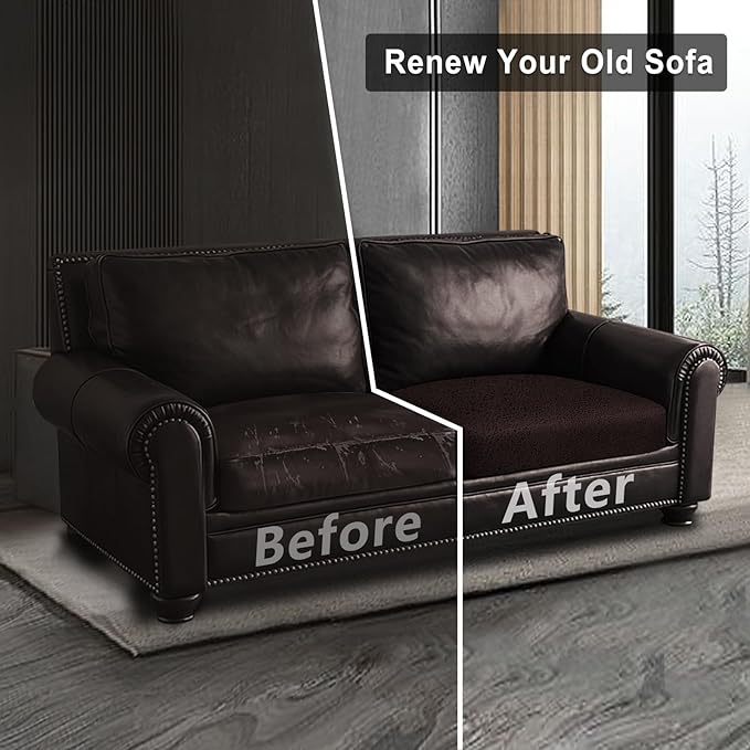 Leather Look Couch Cushion Covers Sofa Seat Slipcovers Sets Couches Furniture Protector for Sectional Armchair Loveseat Pets Kids Stretch Spandex Fabric (2 Cushion Loveseat, Chocolate)