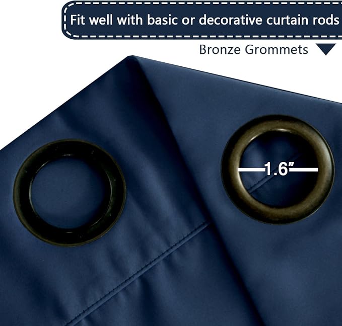 H.VERSAILTEX Blackout Patio Curtains 100 x 84 Inches for Sliding Door Extral Wide Blackout Curtain Panels Thermal Insulated Room Divider - Grommet Top, 7' Tall by 8.5' Wide - Navy Blue