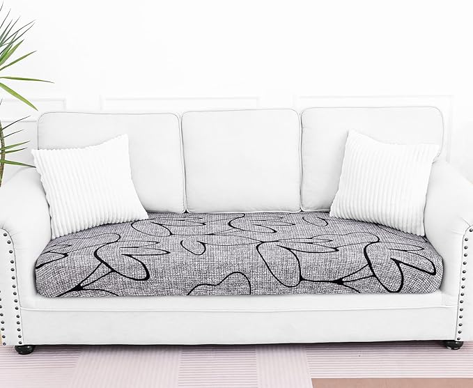 Smiry Printed Couch Cushion Covers, Stretch Soft Couch Covers for Sofa, Washable Non-Slip Sofa Slipcover Furniture Protector for Indoor and Outdoor (Large, Grey and Black)