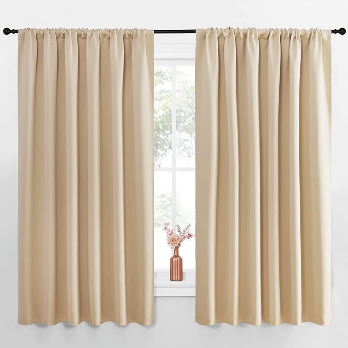 NICETOWN Room Darkening Curtains for Bedroom - Triple Weave Home Decoration Thermal Insulated Solid Drapes for Kitchen (Biscotti Beige, Set of 2 Panels, 70 x 63 Inch)