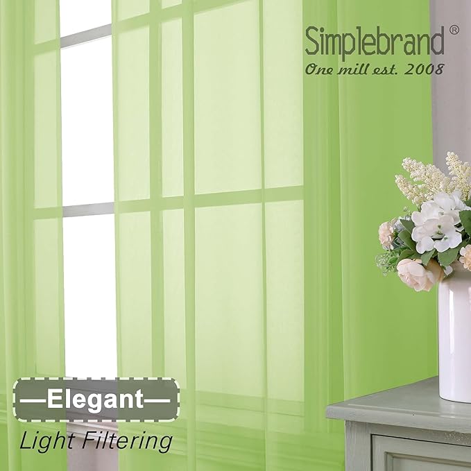 Simplebrand Lime Sheer Curtains 63 Inch Length 2 Panels, Rod Pocket Solid Color Window Sheer Curtain Panels, Elegant Curtains & Drapes for Living Room, Bedroom 2 Panels (Ivory, 42" W x 63" L)