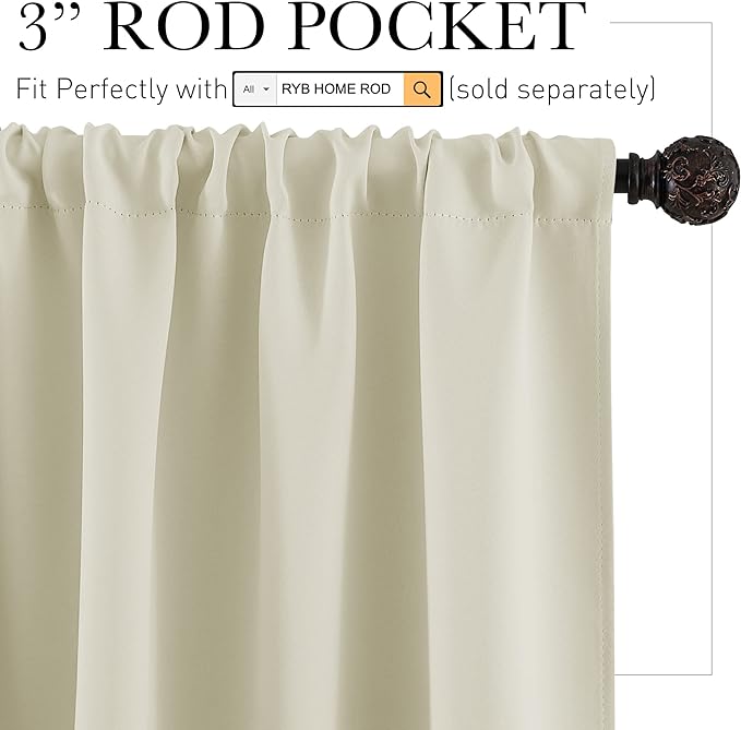 RYB HOME Kitchen Curtains Over Sink 36 inch Length, Rod Pocket Summer Light UV Blocking Energy Efficient, Cabinet Shelf Cupboard Coverings, Width 29 by Length 36, Beige, 2 Panels