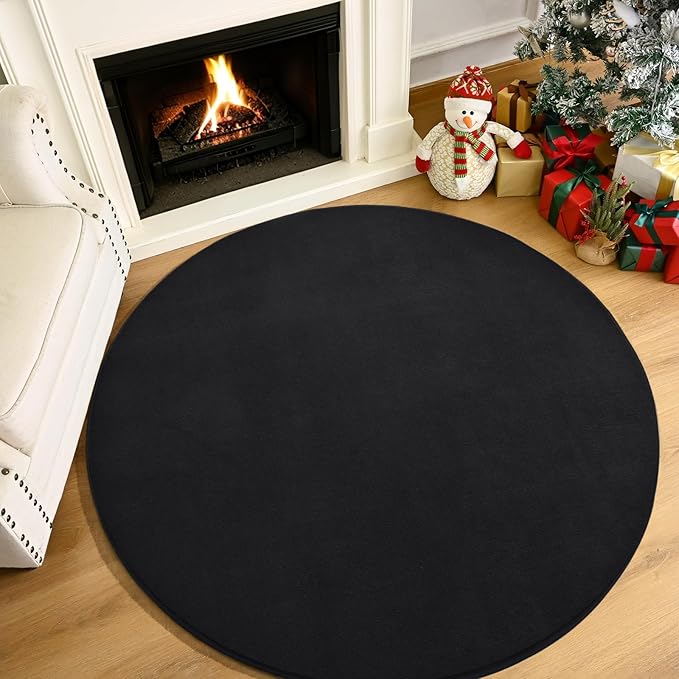 Amearea Black Round Area Rugs 5ft Washable Circle Rugs for Bedroom Living Room, Fluffy Indoor Thickened Memory Foam Rug, Non Slip Minimalist Circular Carpet for Kids Boys Girls Dorm Nursery Room Decor