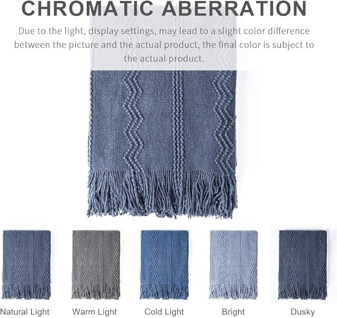 BOURINA Navy Throw Blanket 60x80 Inches Throw Textured Solid Soft Sofa Throw Couch Knitted Decorative Blanket