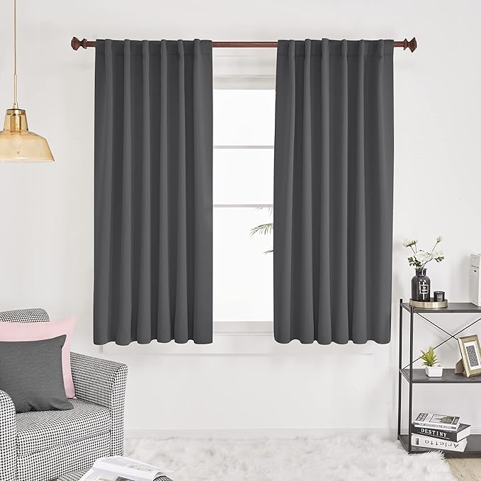 Deconovo Blackout Curtains, Thermal Insulated, W52 x L45 2 Panels, Back Tab, Machine Washable, Room-Darkening Drapes for Bedroom/Living Room Dark Grey