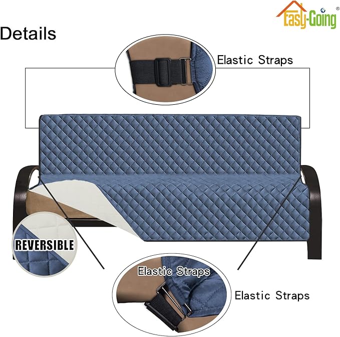 Easy-Going Futon Sofa Slipcover Reversible Sofa Cover Armless Cover Furniture Protector Couch Cover Water Resistant Pets, Kids, Children, Dog, Cat Dark Blue/Ivory