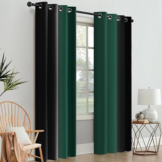 SimpleHome Ombre Room Darkening Curtains 84 inches Length for Bedroom,Grommet Gradient Light Blocking Green and Black Gradient Window Curtains for Living Room,2 Panels, 52x84 inches