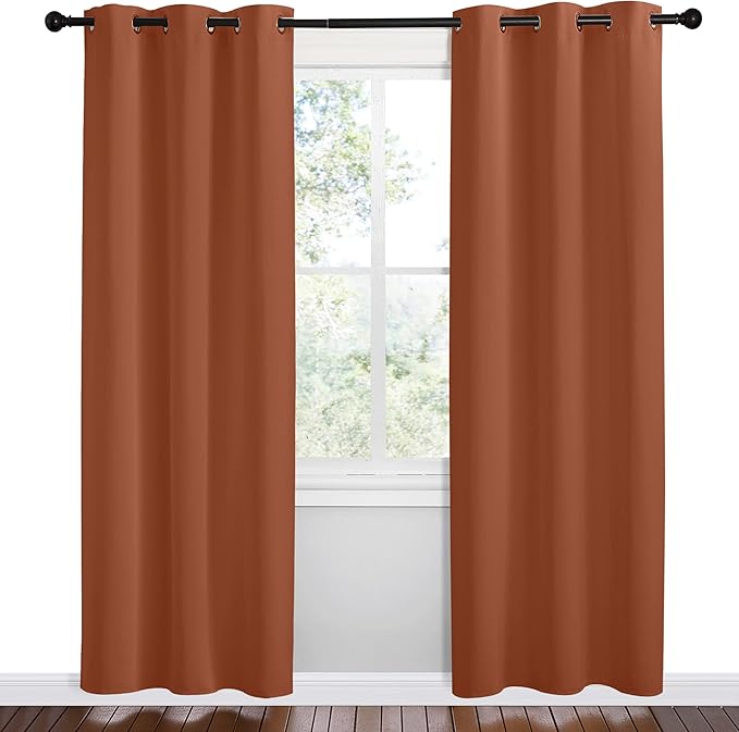 NICETOWN Bedroom Small Blackout Curtains 78 inches Long, Burnt Orange, 1 Pair, 42 x 78 inches, Privacy and Thermal Insulated Blackout Drapes for Office Windows
