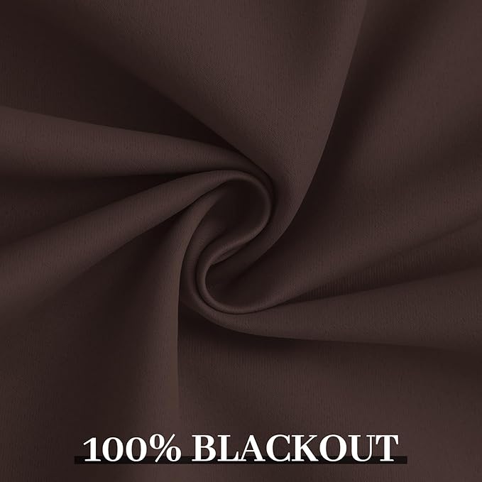 Yakamok Room Darkening 100% Blackout Curtains Grommet Window Treatments with 2 Thick Layers-Brown Thermal Insulated Drapes Set of 2 Panels for Bedroom Living Room 52 Inches by 96 Inches Length
