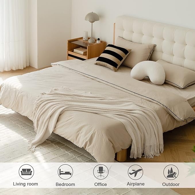 lifein Chenille Throw Blanket 50x60 - Soft Boho Knitted Blanket for Couch Cozy Farmhouse Decor Bed Throw, Lightweight All Season White/Cream Blanket, Decorative for Living Room Bedroom Spring Decor