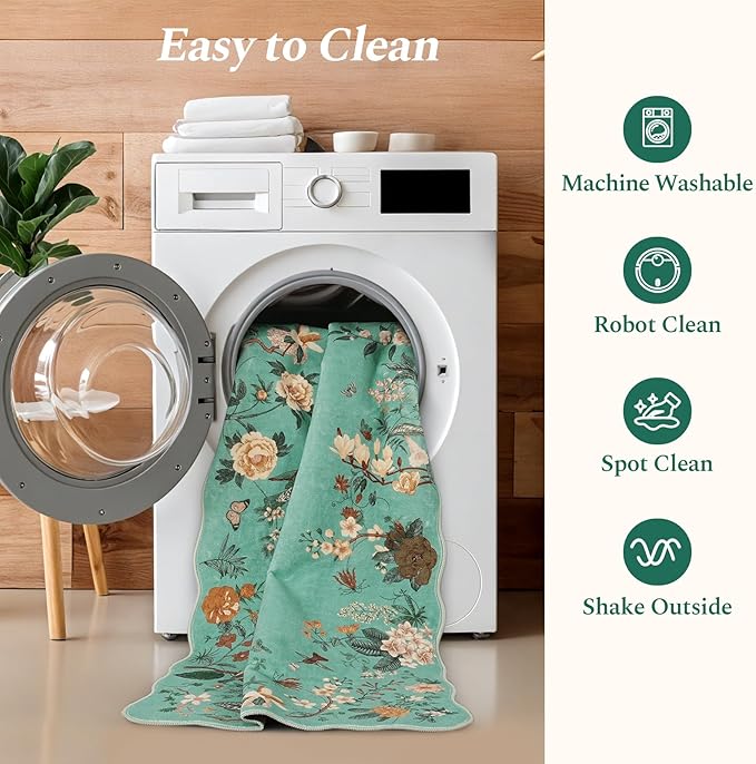 Rugflix 2x6 Runner Rug for Hallway, Washable Kitchen Runner Non Slip, Soft Low Pile Entryway Carpet, Vintage Floral Stain Resistant Long Laundry Room Rugs for Bedroom, Stairs