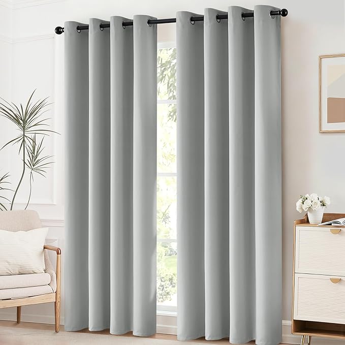 Yakamok Soft and Smooth Blackout Curtains for Bedroom - Grommet Thermal Insulated Room Darkening Curtains for Living Room, Set of 2 Panels (52 x 84Inch, Light Grey)