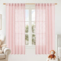 LAMIT Sheer Linen Curtains 63 Inch for Girls Bedroom, Light Filtering Neutral Semi Sheer Farmhouse Boho Curtains Back Tab and Rod Pocket Living Room Panels, Pink, 2 Panels, 52 x 63 Inch