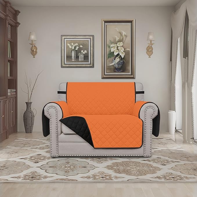 Easy-Going Oversized Chair Sofa Slipcover Reversible Sofa Cover Water Resistant Couch Cover Furniture Protector Cover with Elastic Straps for Pets Dog (Oversized Chair, Orange/Black)