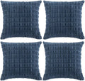 Fancy Homi 4 Packs Dusty Blue Decorative Throw Pillow Covers 24x24 Inch for Living Room Couch Bed Sofa, Rustic Farmhouse Boho Home Decor, Soft Plush Striped Corduroy Square Cushion Case 60x60 cm
