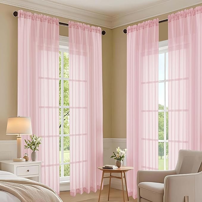 OVZME Sheer Blush Pink Curtains 108 Inches Long 2 Panels Set, 59 Inch Extra Wide Lightweight Airy Blush Pink Sheer Curtain for Living Room Bedroom, Filmy Voile Rod Pocket, 59Wx108L Inches