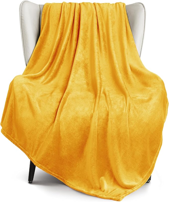 Exclusivo Mezcla Fleece Throw XL Blanket for Couch, Sofa, Super Soft and Warm Mustard Yellow Blankets, All Season, Cozy, Plush, Lightweight, 50x70 Inches