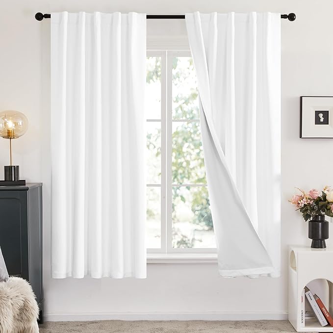 Deconovo Total Blackout Curtains 2 Panels W42 x L72— 100% Blackout, Thermal Insulated, Back Tab, Machine-Washable Drapes, White