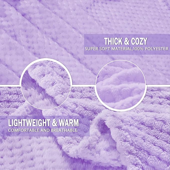 Exclusivo Mezcla Fleece Throw Blanket Extra Large, Super Soft and Warm Blankets for Couch, Sofa and Bed Waffle Textured, Cozy, Fuzzy and Lightweight (Lilac Purple, 50x70 Inches)