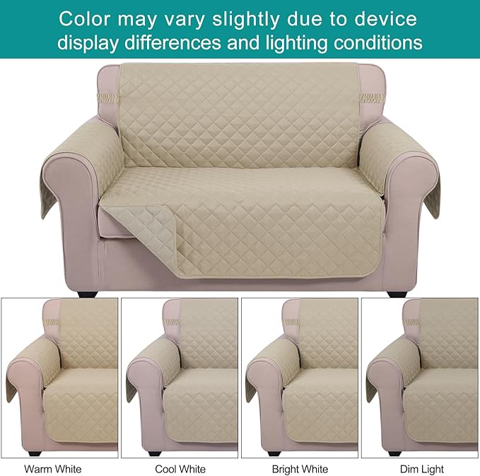 U-NICE HOME Loveseat Sofa Cover Reversible Couch Cover for Dogs with Elastic Straps Water Resistant Furniture Protector for Pets for 2 Cushion Couch (Loveseat, Sand/Beige)