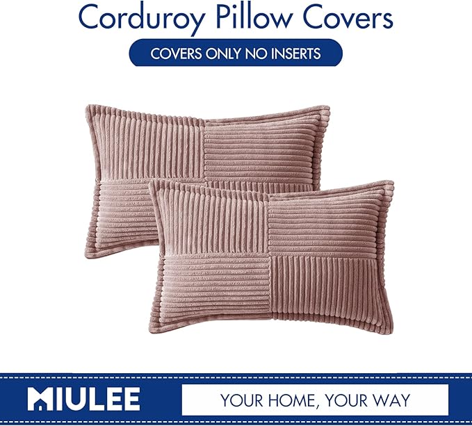 MIULEE Spring Decorative Lumbar Throw Pillow Covers for Couch Bed Livingroom 12x20 Inch Set of 2 Blush Pink Boho Throw Pllows Broadside Striped Patchwork Soft Corduroy Pillowcases Valentine Decor