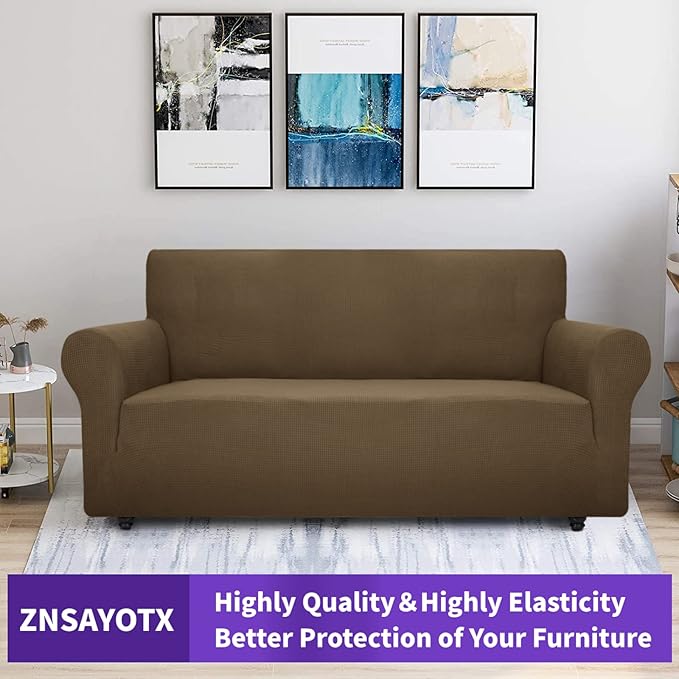 ZNSAYOTX Super Stretch Couch Cover (72"-92") Universal Sofa Covers with Elastic Bottom, Dog Cat Pets Friendly Washable Furniture Protector Fitted Sofa Slipcovers Stay in Place (Brown, Sofa)