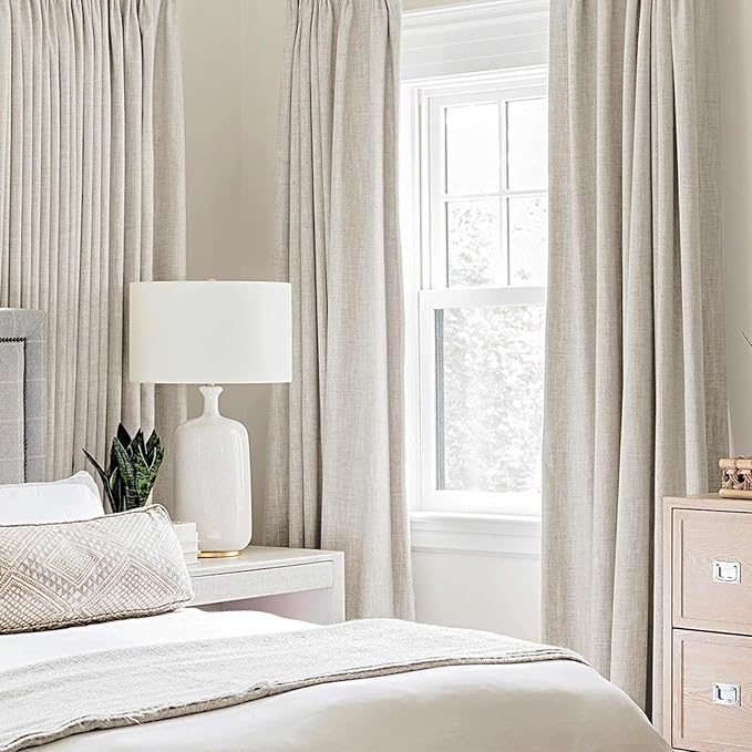 MIULEE Linen Curtains for Bedroom 100% Blackout Thermal Insulated Birch Grommet Room Darkening Curtains & Drapes for Living Room Nursery 52 x 45 Inch (2 Panels)